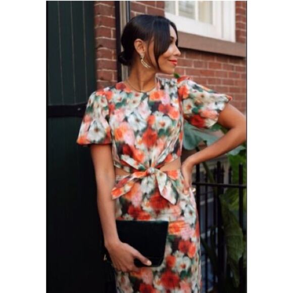 NWT J. Crew Liberty® Hazy Days Dress Size 6 Red Black Cotton Midi Puff Sleeve - Picture 1 of 14